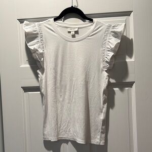 Chic White Ruffle Sleeve Tee